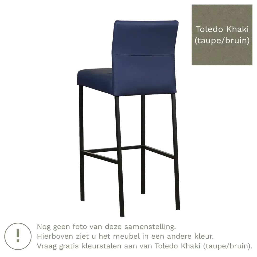 afbeelding van Leren barkruk Bright hoog - Toledo Khaki (taupe/bruin) - Poten staal vierkant zwart