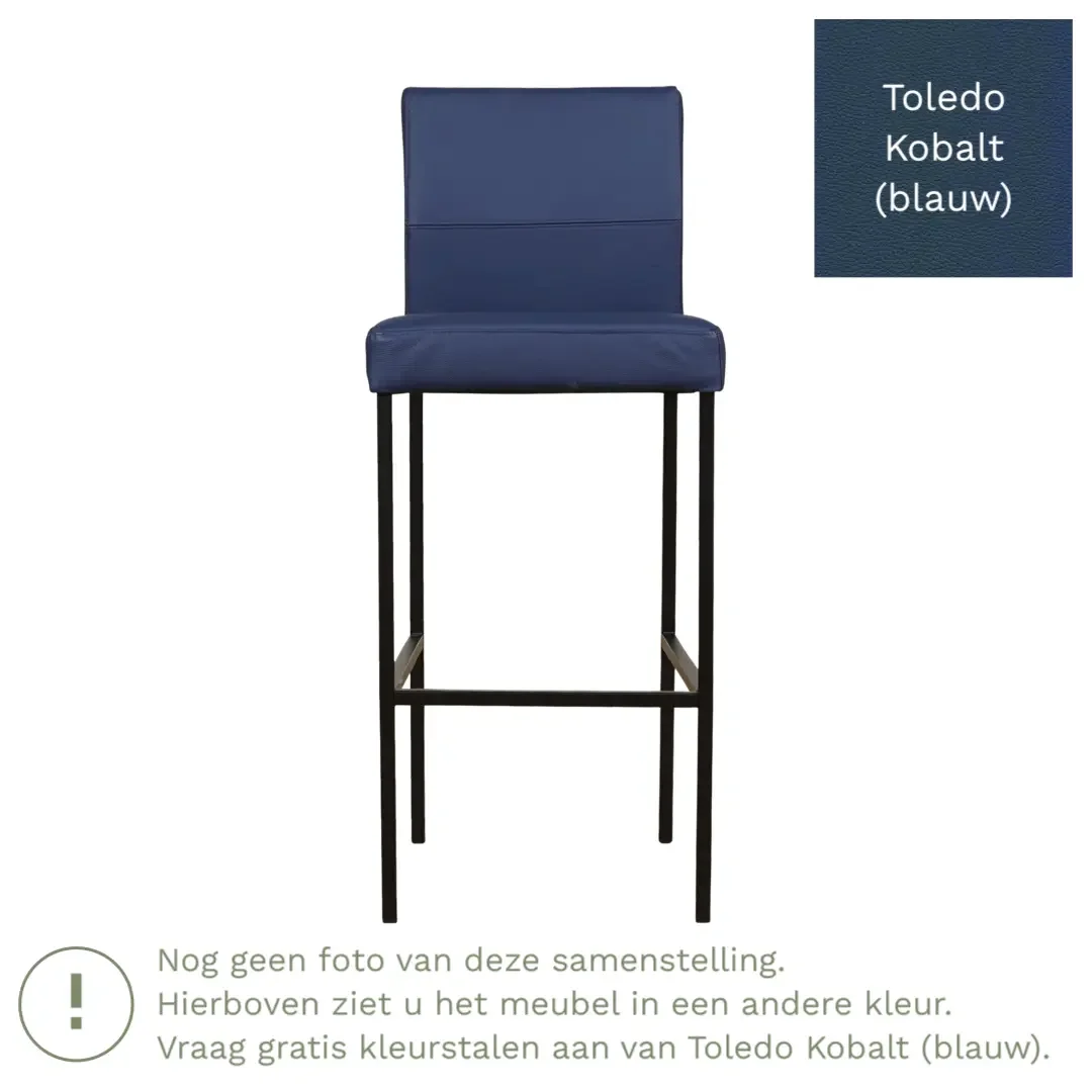 afbeelding van Leren barkruk Bright hoog - Toledo Kobalt (blauw) - Poten staal vierkant RVS