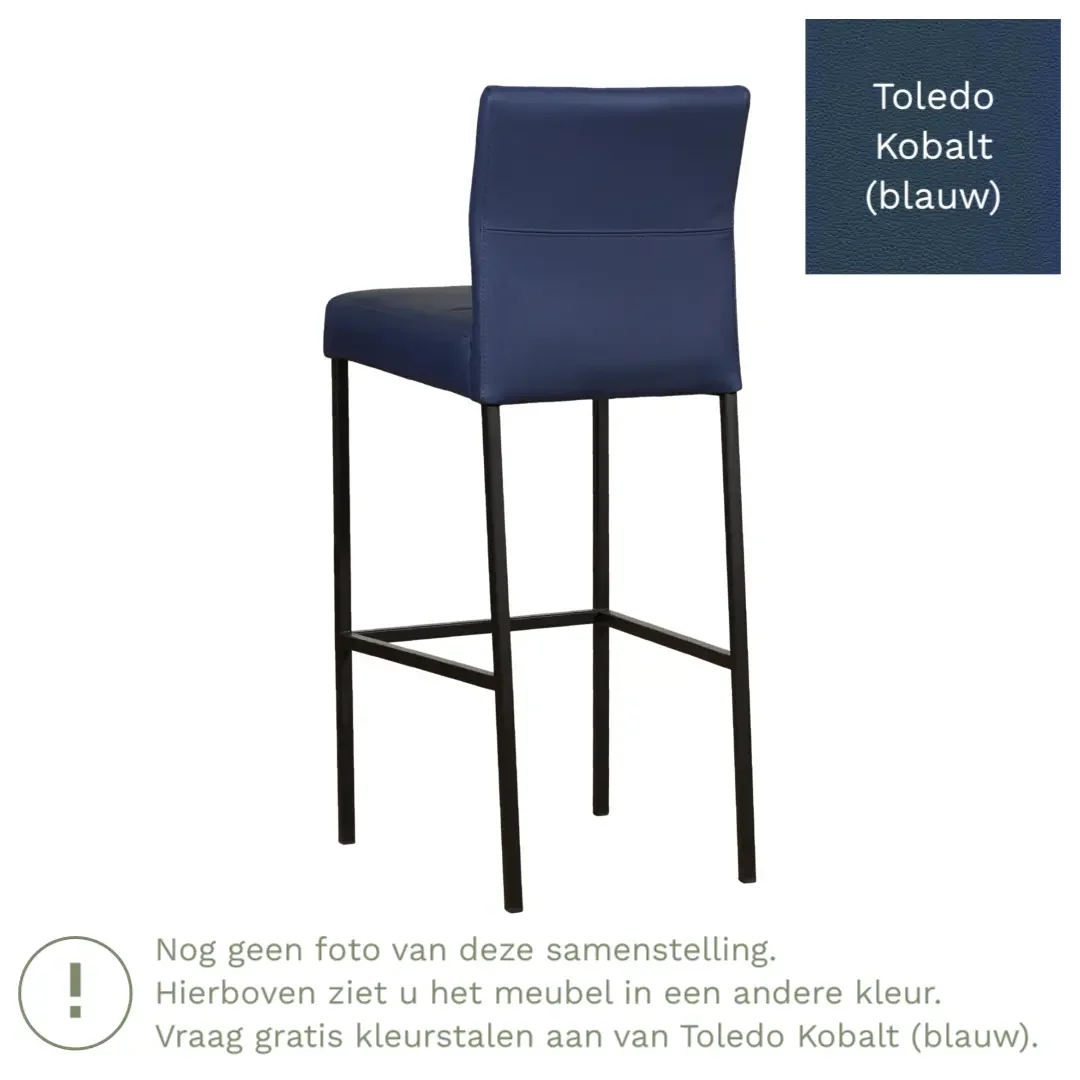 afbeelding van Leren barkruk Bright hoog - Toledo Kobalt (blauw) - Poten staal vierkant RVS