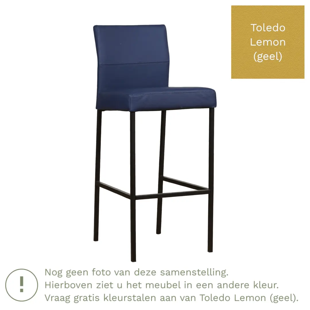 afbeelding van Leren barkruk Bright hoog - Toledo Lemon (geel) - Poten staal vierkant RVS