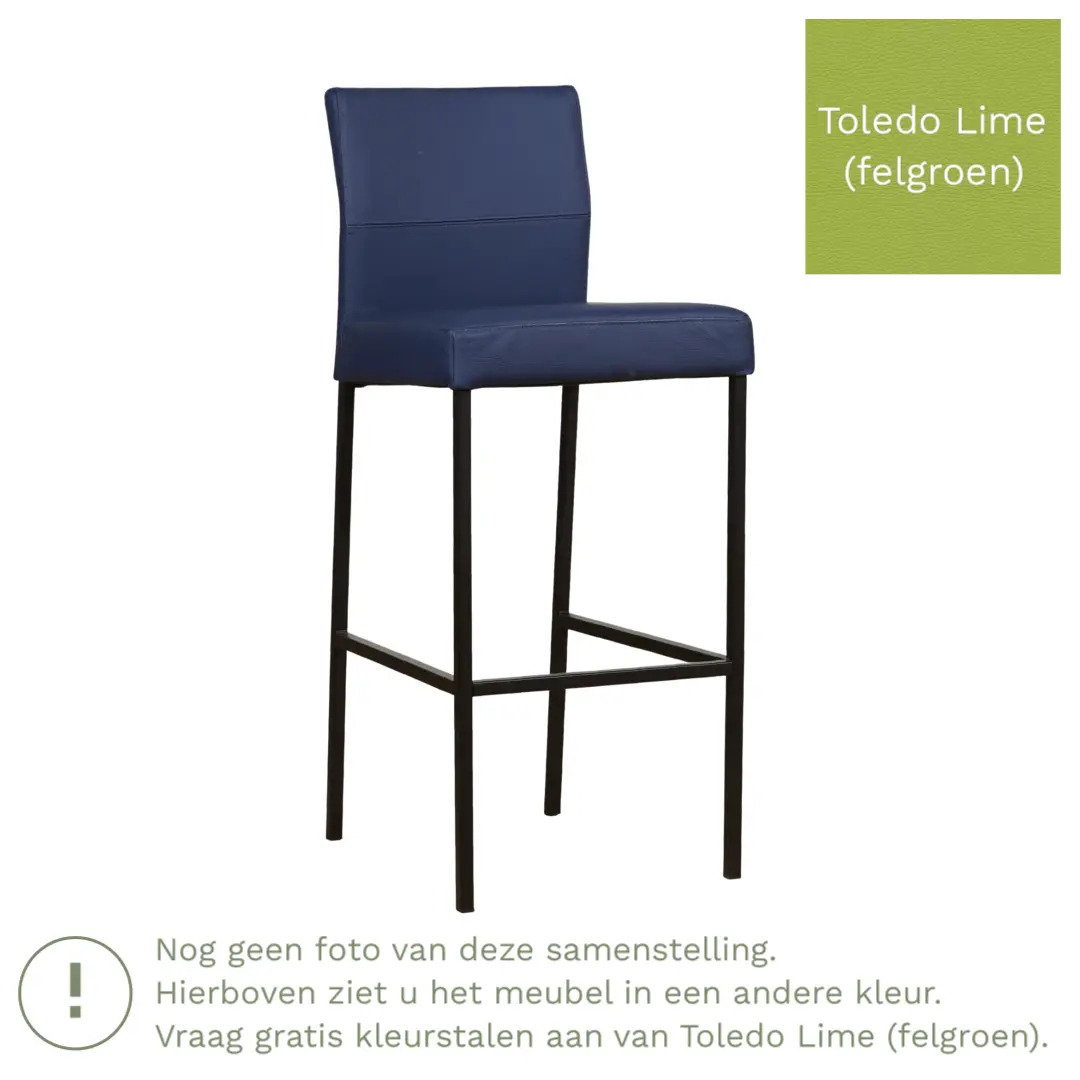 afbeelding van Leren barkruk Bright hoog - Toledo Lime (felgroen) - Poten staal vierkant RVS