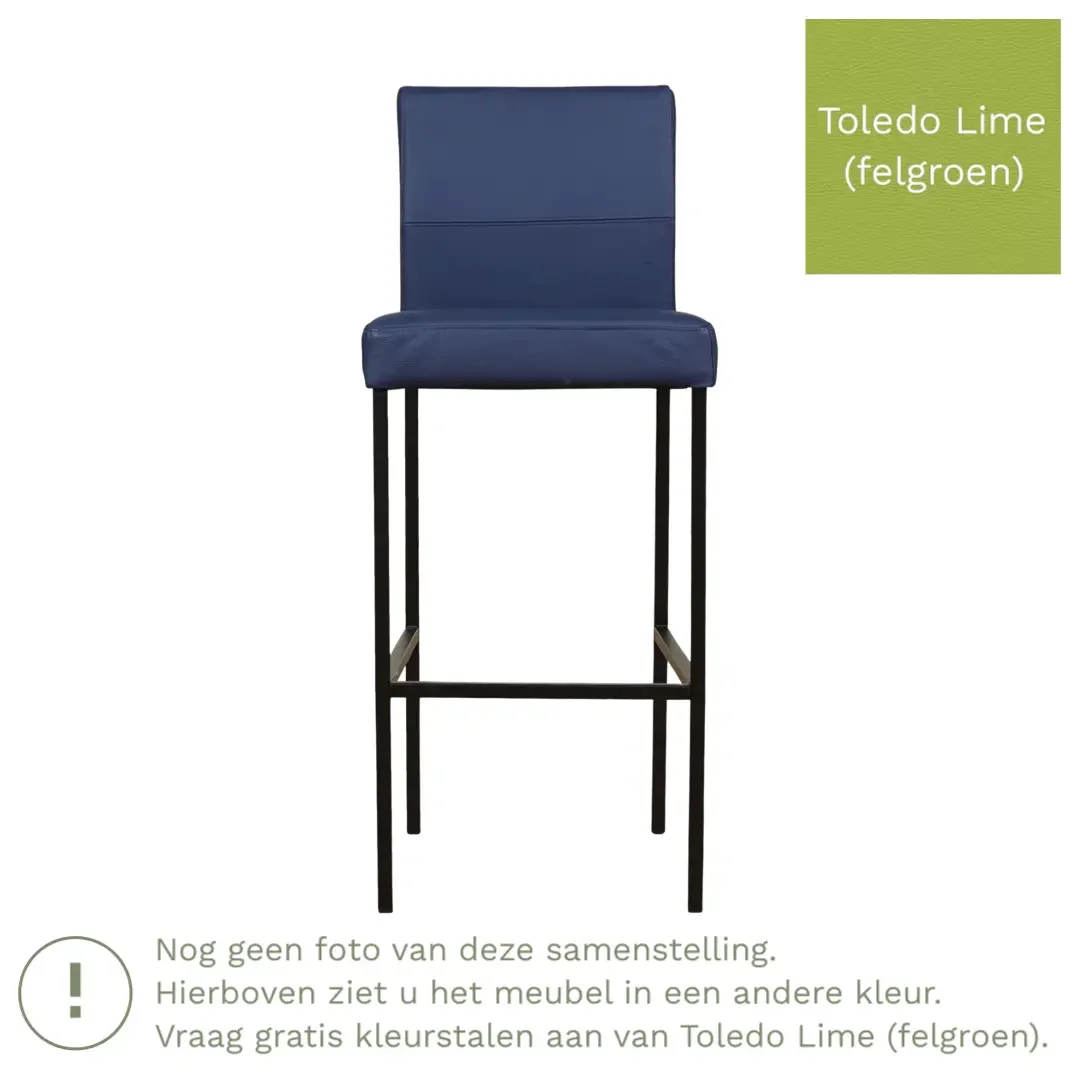 afbeelding van Leren barkruk Bright hoog - Toledo Lime (felgroen) - Poten staal vierkant RVS