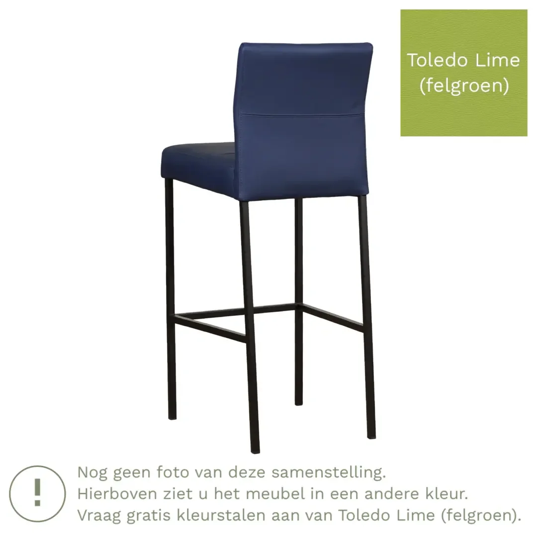 afbeelding van Leren barkruk Bright hoog - Toledo Lime (felgroen) - Poten staal vierkant RVS