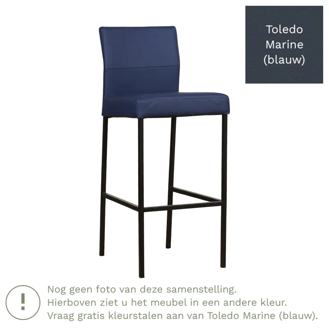 afbeelding van Leren barkruk Bright hoog - Toledo Marine (blauw) - Poten staal vierkant RVS