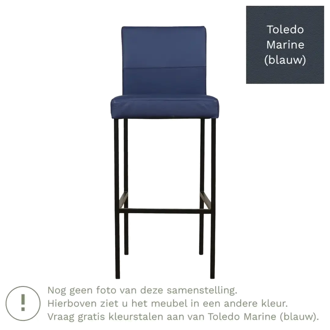 afbeelding van Leren barkruk Bright hoog - Toledo Marine (blauw) - Poten staal vierkant RVS