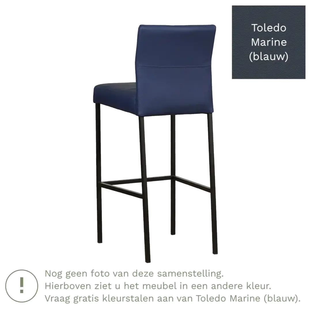 afbeelding van Leren barkruk Bright hoog - Toledo Marine (blauw) - Poten staal vierkant RVS