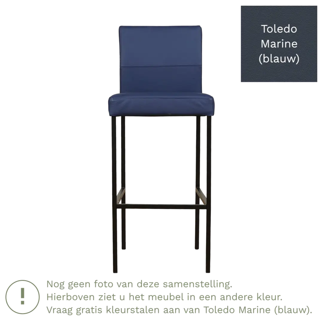afbeelding van Leren barkruk Bright hoog - Toledo Marine (blauw) - Poten staal vierkant zwart