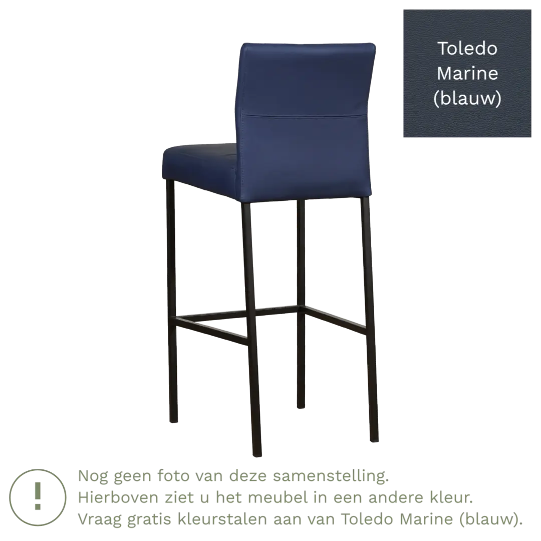 afbeelding van Leren barkruk Bright hoog - Toledo Marine (blauw) - Poten staal vierkant zwart