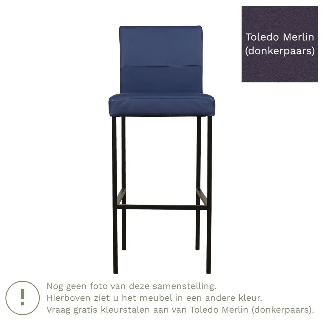 afbeelding van Leren barkruk Bright hoog - Toledo Merlin (donkerpaars) - Poten staal vierkant RVS