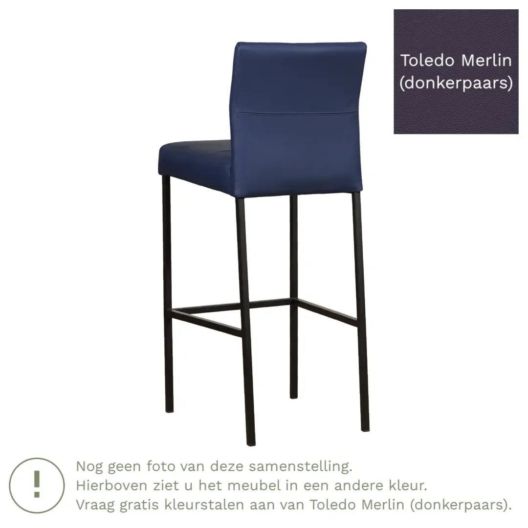 afbeelding van Leren barkruk Bright hoog - Toledo Merlin (donkerpaars) - Poten staal vierkant RVS