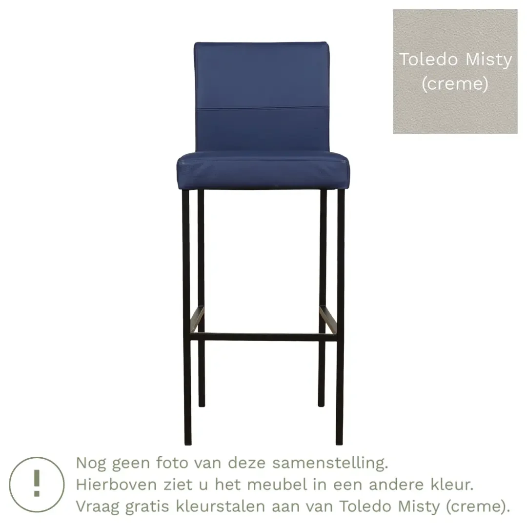 afbeelding van Leren barkruk Bright hoog - Toledo Misty (crème) - Poten staal vierkant RVS
