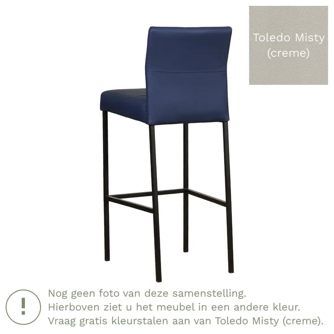 afbeelding van Leren barkruk Bright hoog - Toledo Misty (crème) - Poten staal vierkant RVS