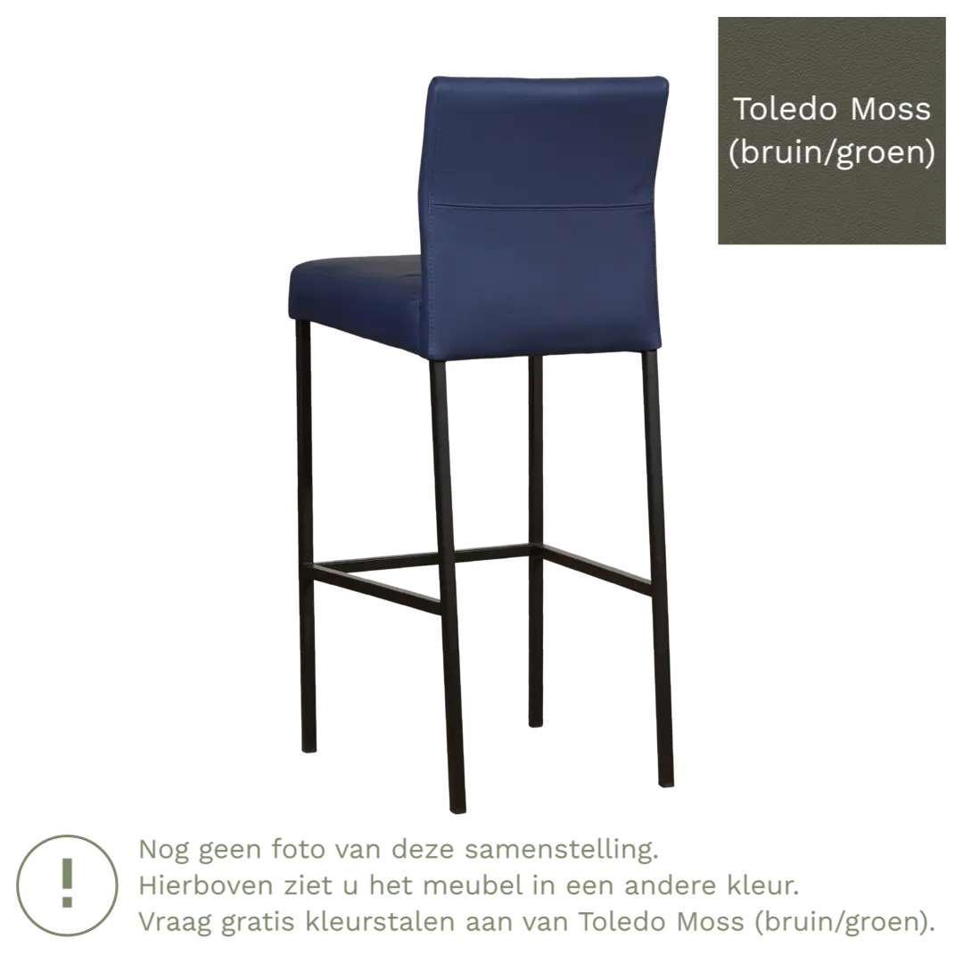 afbeelding van Leren barkruk Bright hoog - Toledo Moss (bruin/groen) - Poten staal vierkant zwart