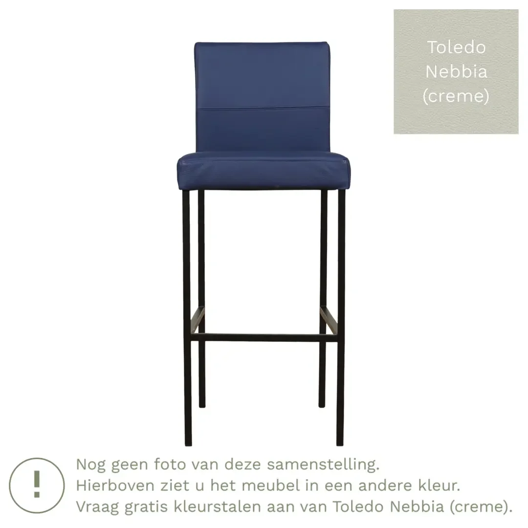 afbeelding van Leren barkruk Bright hoog - Toledo Nebbia (crème) - Poten staal vierkant RVS