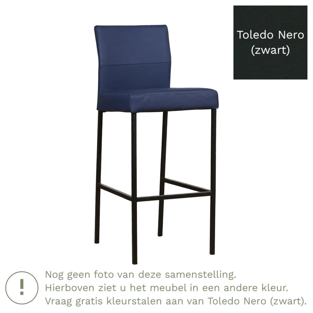 afbeelding van Leren barkruk Bright hoog - Toledo Nero (zwart) - Poten staal vierkant RVS