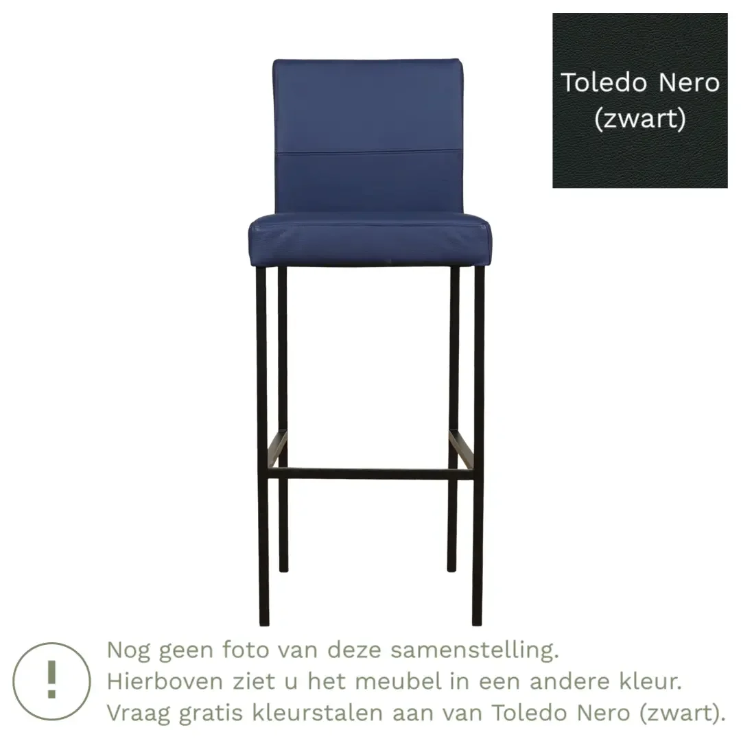 afbeelding van Leren barkruk Bright hoog - Toledo Nero (zwart) - Poten staal vierkant RVS