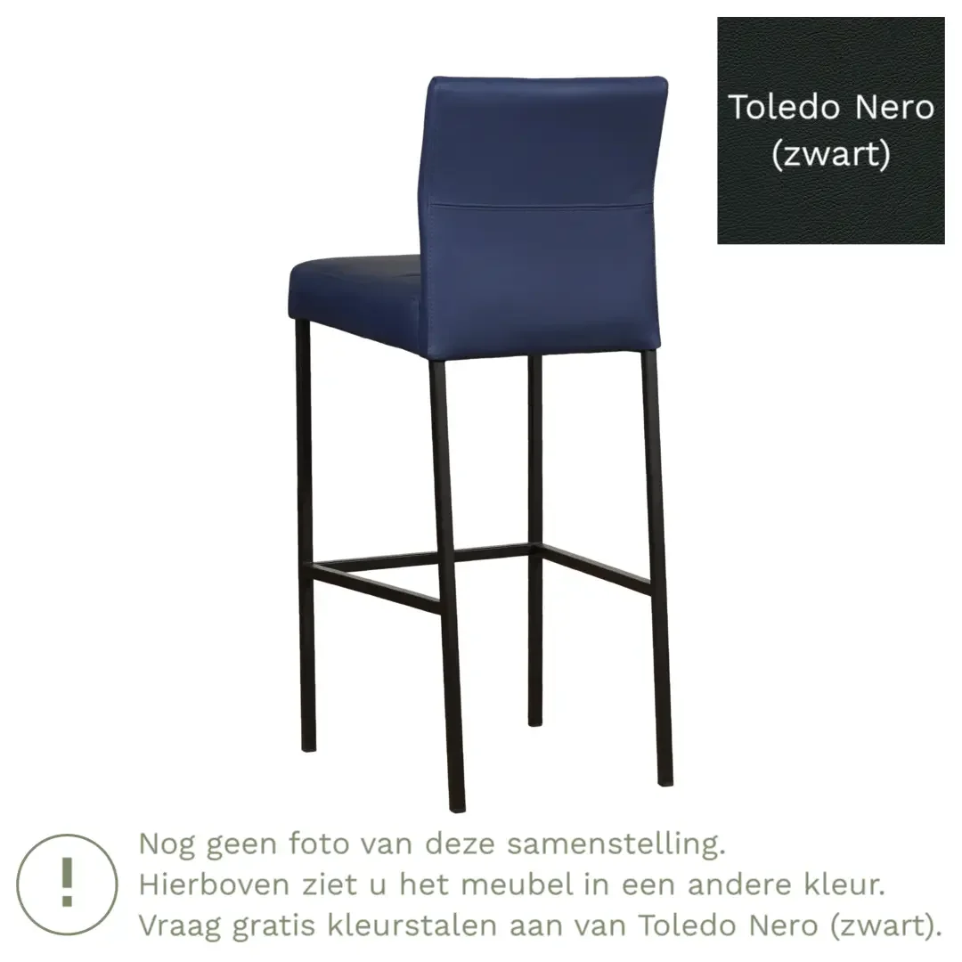 afbeelding van Leren barkruk Bright hoog - Toledo Nero (zwart) - Poten staal vierkant RVS