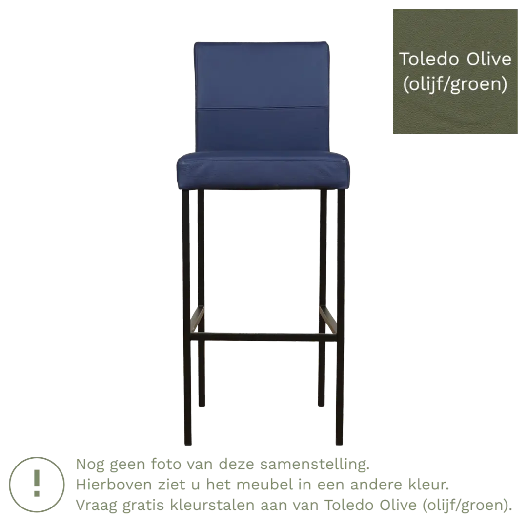 afbeelding van Leren barkruk Bright hoog - Toledo Olive (olijf/goen) - Poten staal vierkant zwart