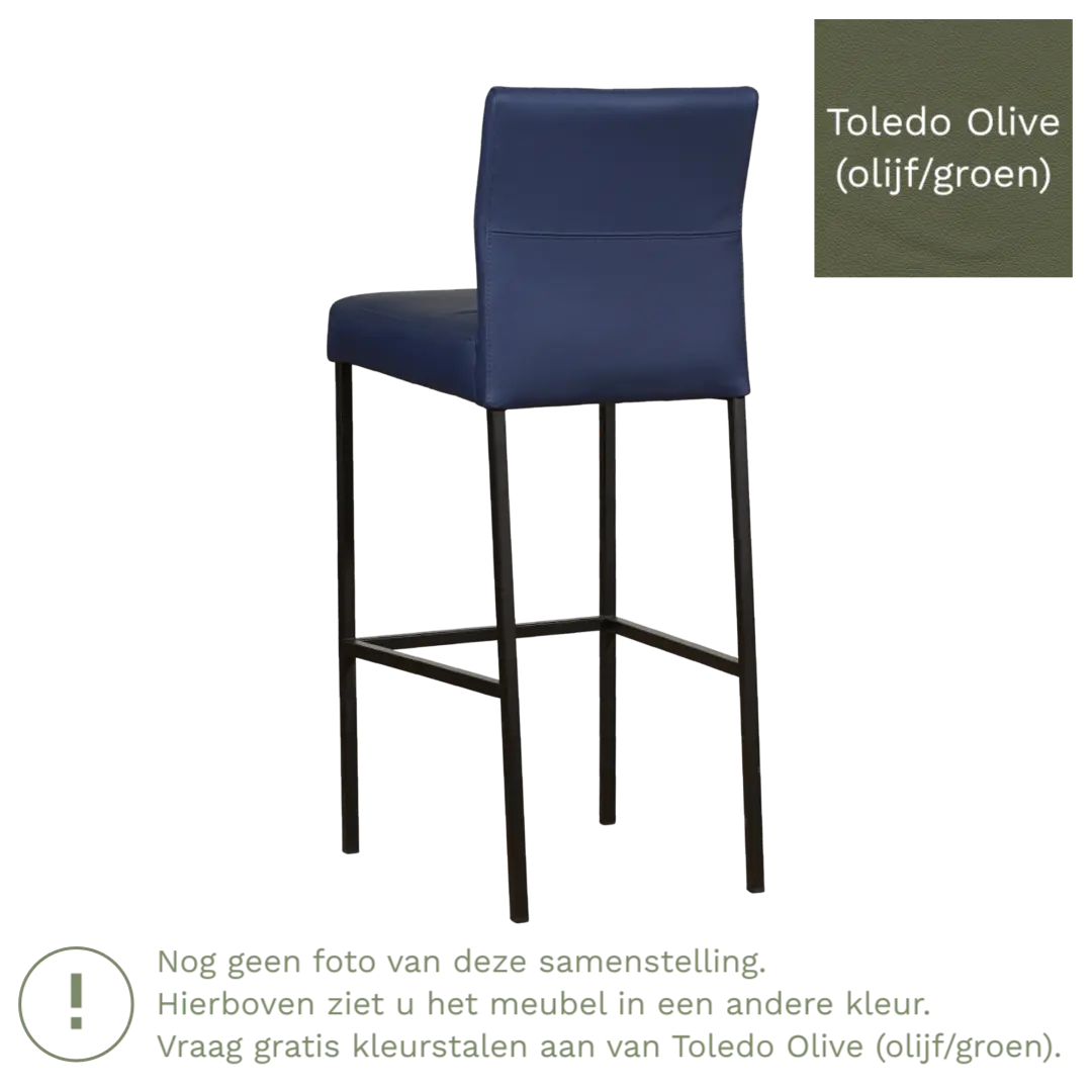 afbeelding van Leren barkruk Bright hoog - Toledo Olive (olijf/goen) - Poten staal vierkant zwart