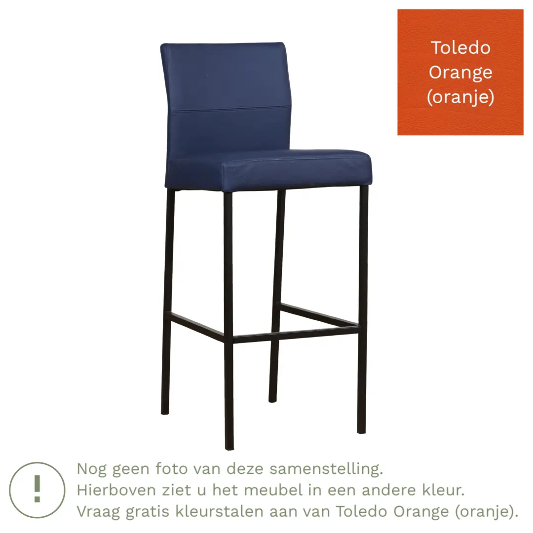 afbeelding van Leren barkruk Bright hoog - Toledo Orange (oranje) - Poten staal vierkant zwart