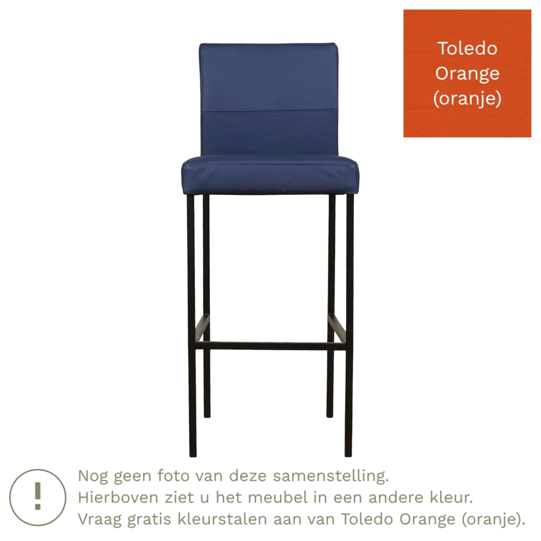 afbeelding van Leren barkruk Bright hoog - Toledo Orange (oranje) - Poten staal vierkant zwart