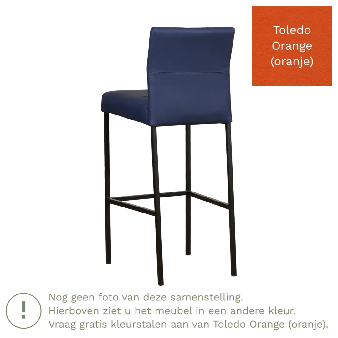 afbeelding van Leren barkruk Bright hoog - Toledo Orange (oranje) - Poten staal vierkant zwart