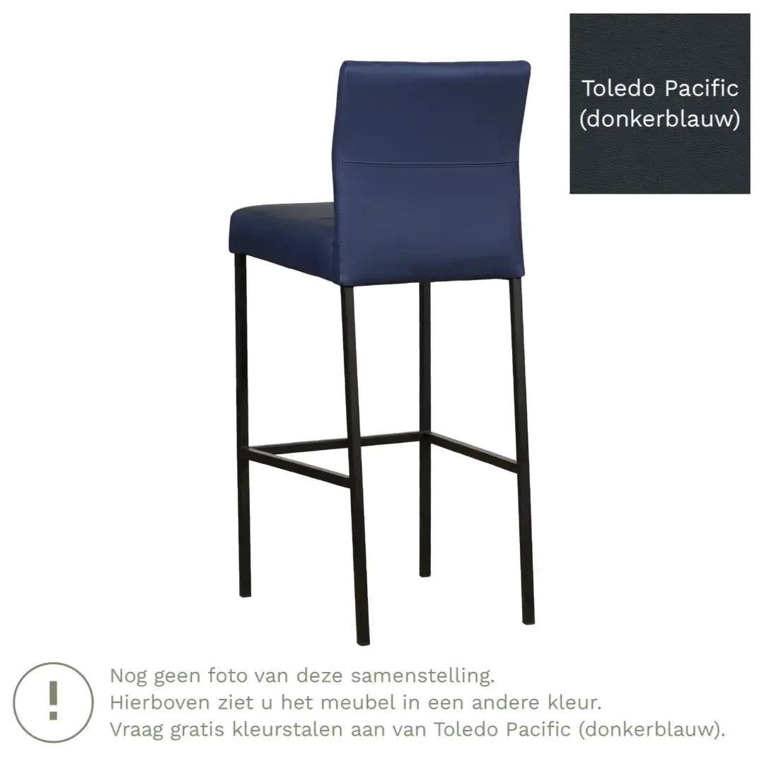 afbeelding van Leren barkruk Bright hoog - Toledo Pacific (donkerblauw) - Poten staal vierkant RVS
