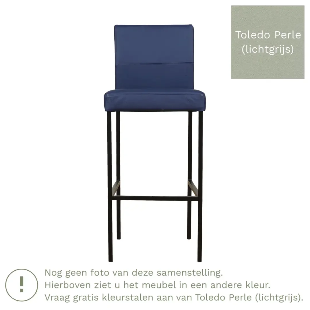 afbeelding van Leren barkruk Bright hoog - Toledo Perle (lichtgrijs) - Poten staal vierkant zwart