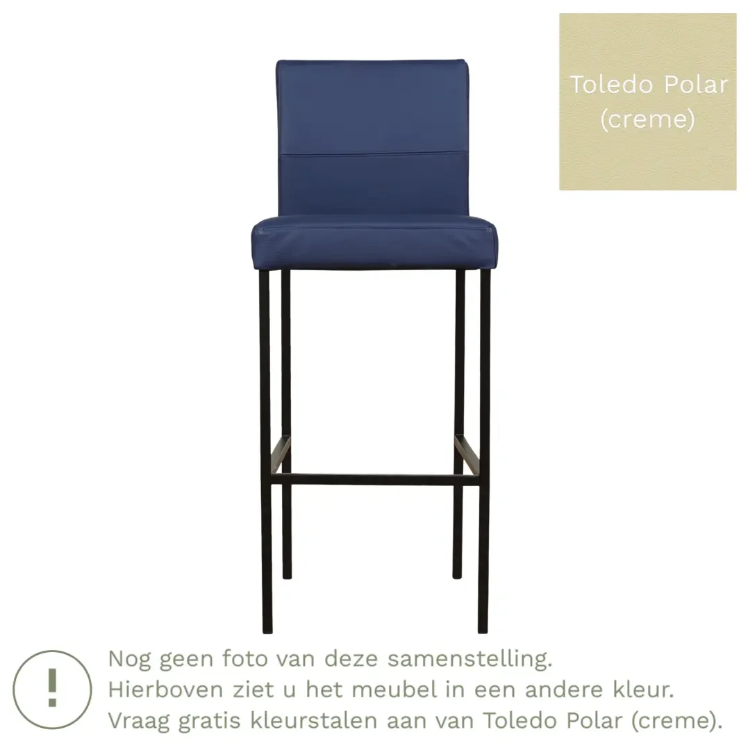 afbeelding van Leren barkruk Bright hoog - Toledo Polar (crème) - Poten staal vierkant RVS