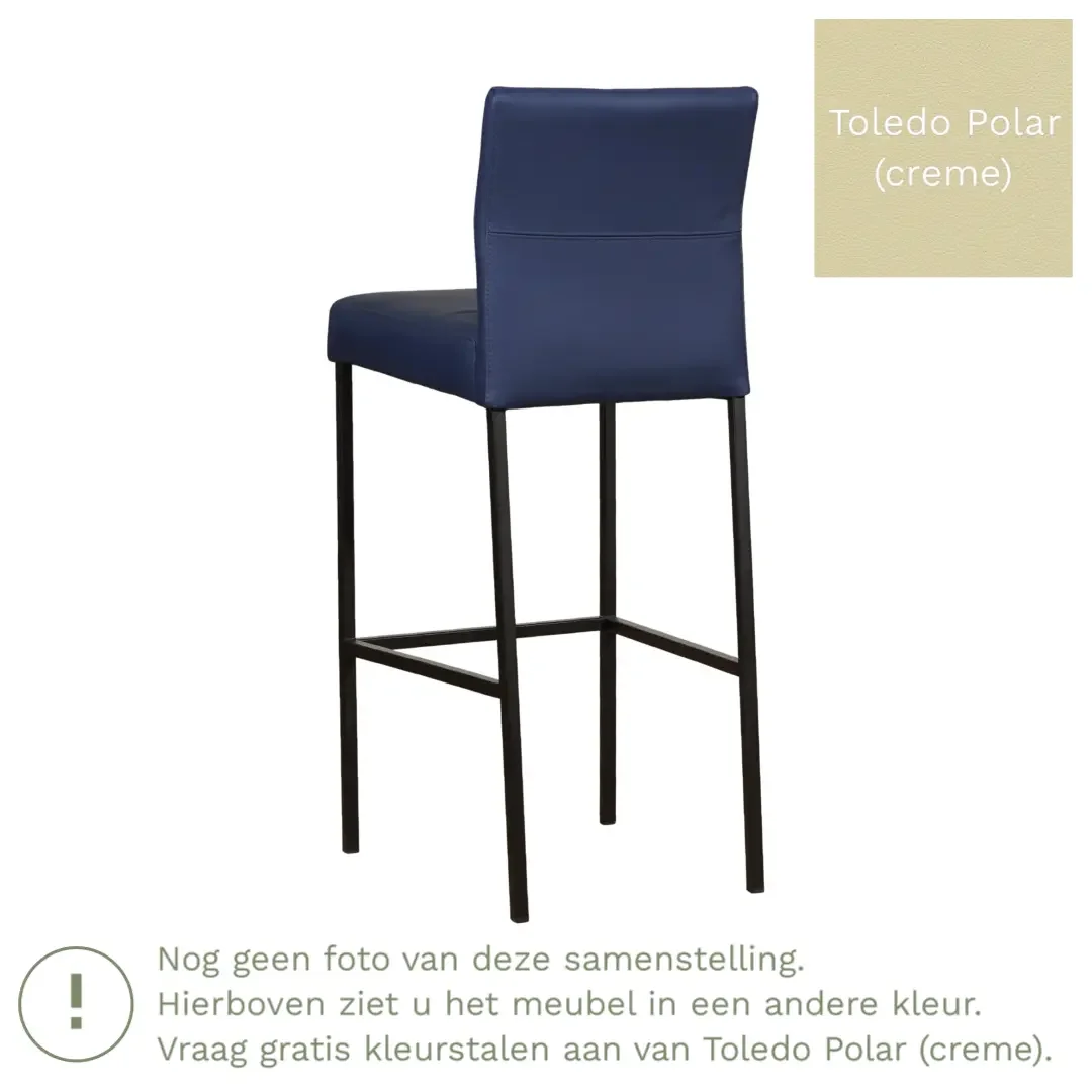 afbeelding van Leren barkruk Bright hoog - Toledo Polar (crème) - Poten staal vierkant RVS