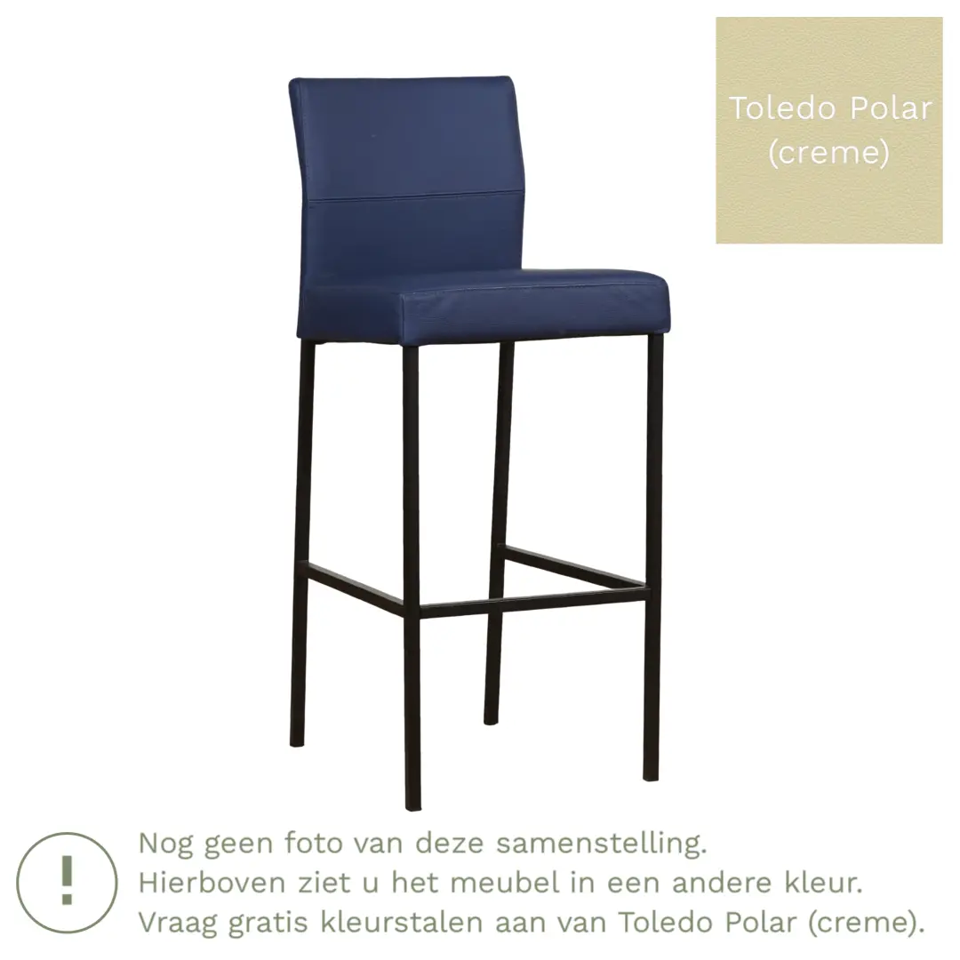 afbeelding van Leren barkruk Bright hoog - Toledo Polar (crème) - Poten staal vierkant zwart