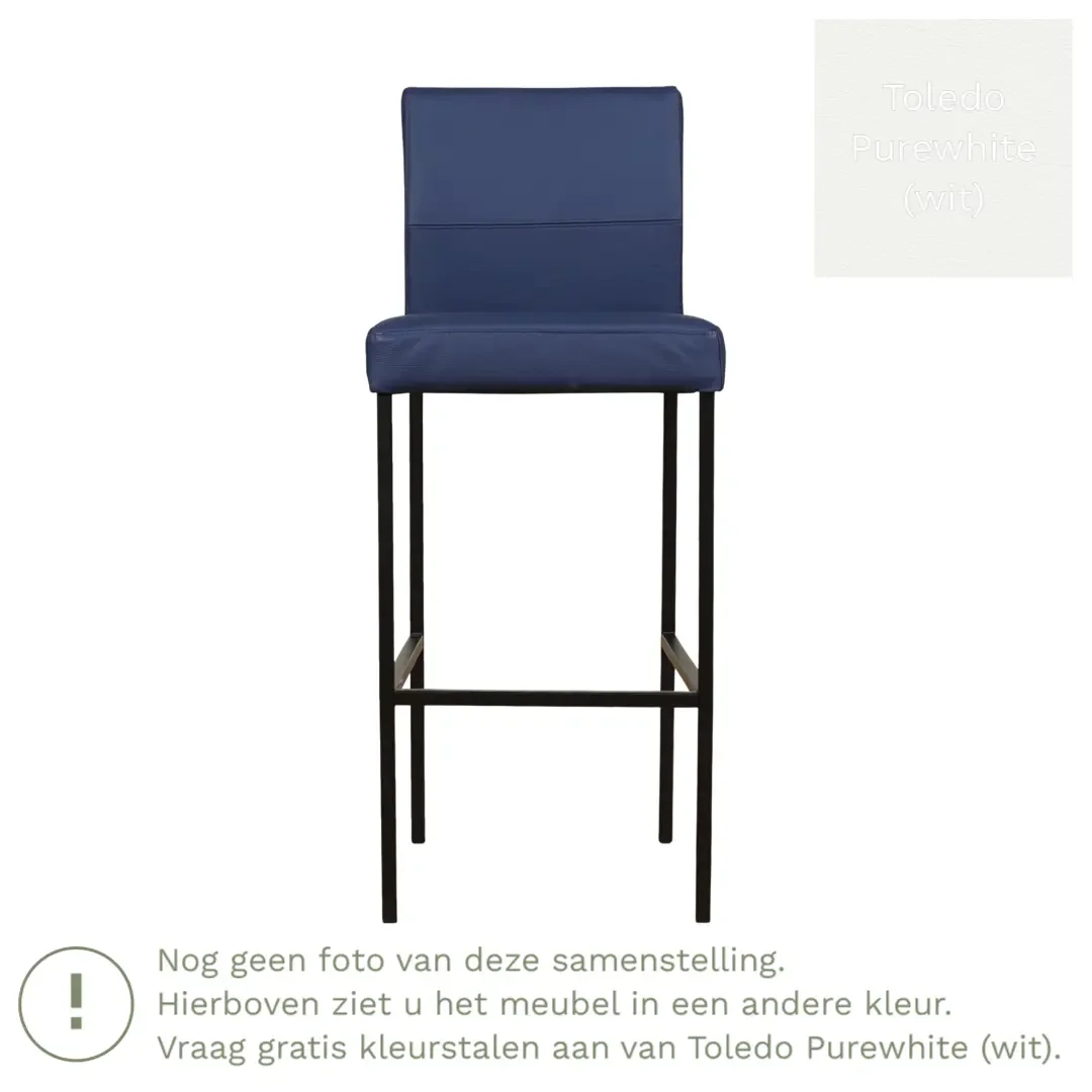 afbeelding van Leren barkruk Bright hoog - Toledo Purewhite (wit) - Poten staal vierkant zwart