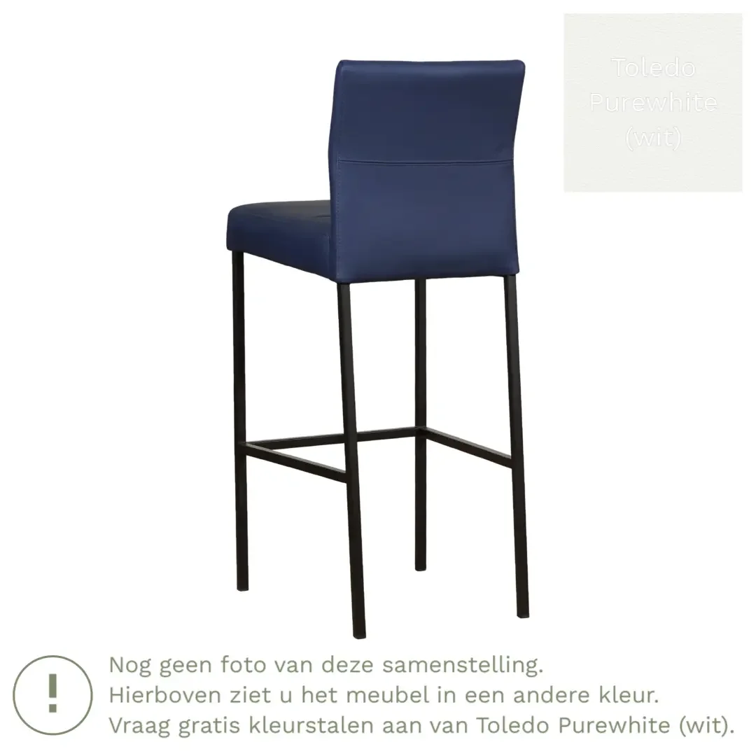 afbeelding van Leren barkruk Bright hoog - Toledo Purewhite (wit) - Poten staal vierkant zwart