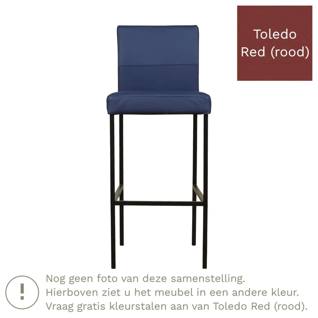 afbeelding van Leren barkruk Bright hoog - Toledo Red (rood) - Poten staal vierkant zwart