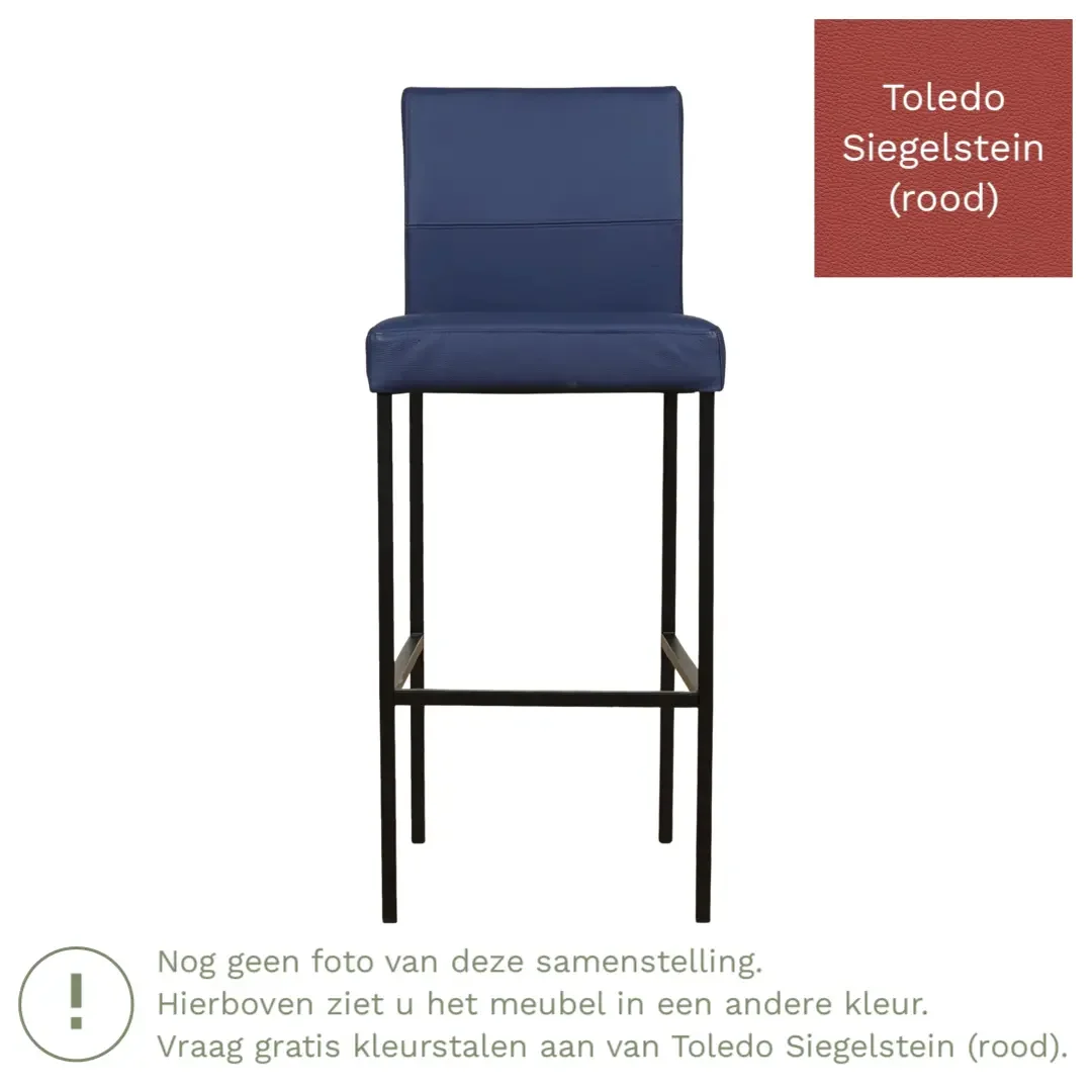 afbeelding van Leren barkruk Bright hoog - Toledo Siegelstein (rood) - Poten staal vierkant RVS