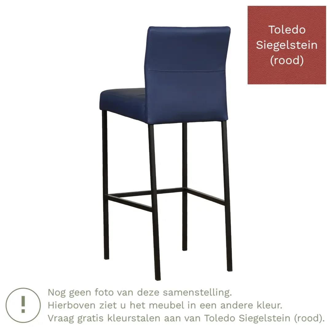 afbeelding van Leren barkruk Bright hoog - Toledo Siegelstein (rood) - Poten staal vierkant RVS