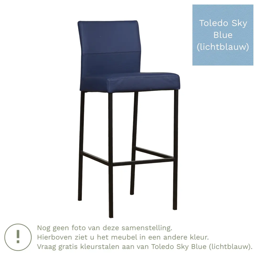 afbeelding van Leren barkruk Bright hoog - Toledo Sky Blue (lichtblauw) - Poten staal vierkant zwart