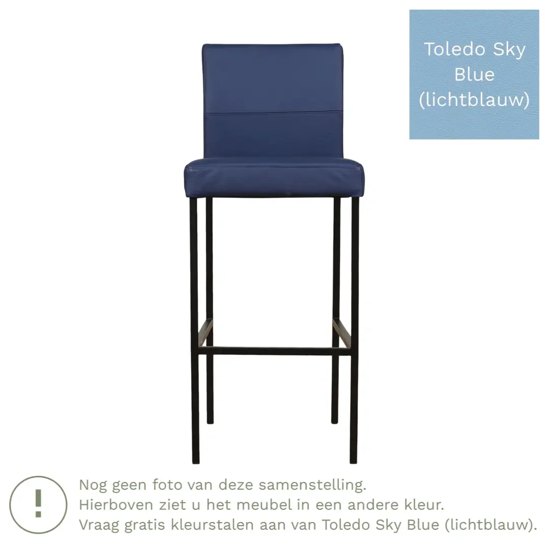 afbeelding van Leren barkruk Bright hoog - Toledo Sky Blue (lichtblauw) - Poten staal vierkant zwart