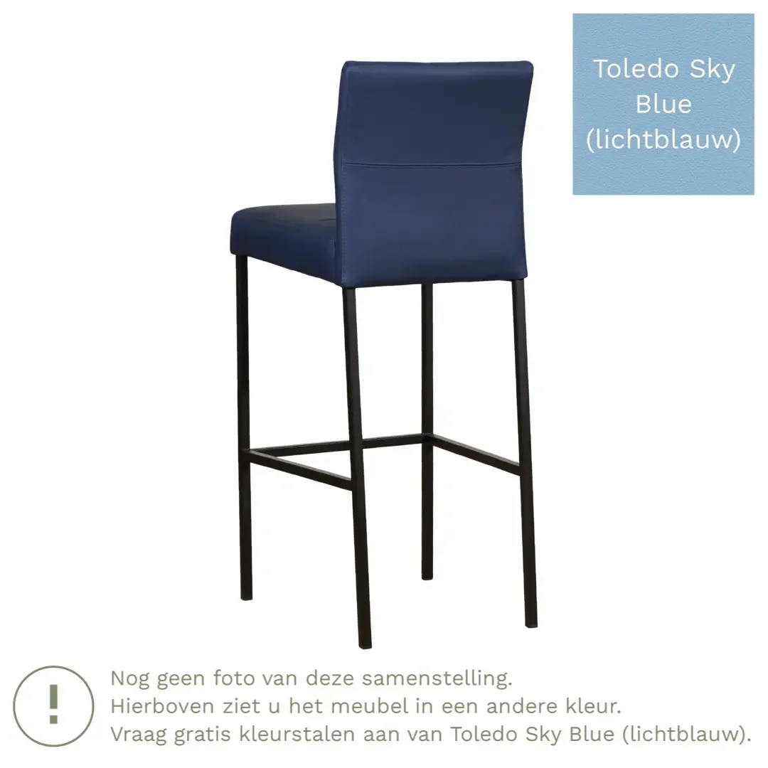 afbeelding van Leren barkruk Bright hoog - Toledo Sky Blue (lichtblauw) - Poten staal vierkant zwart