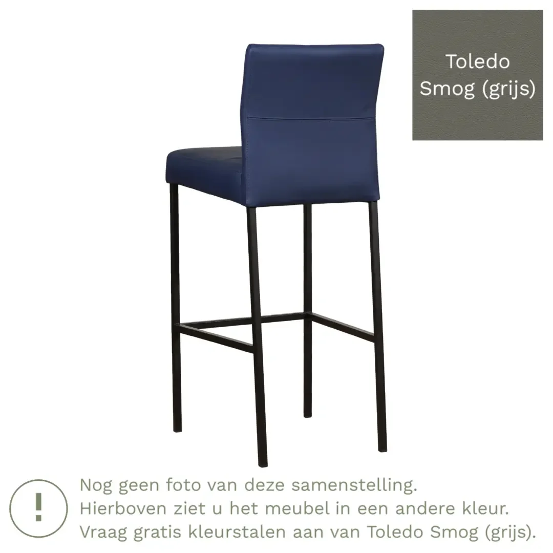 afbeelding van Leren barkruk Bright hoog - Toledo Smog (grijs) - Poten staal vierkant RVS