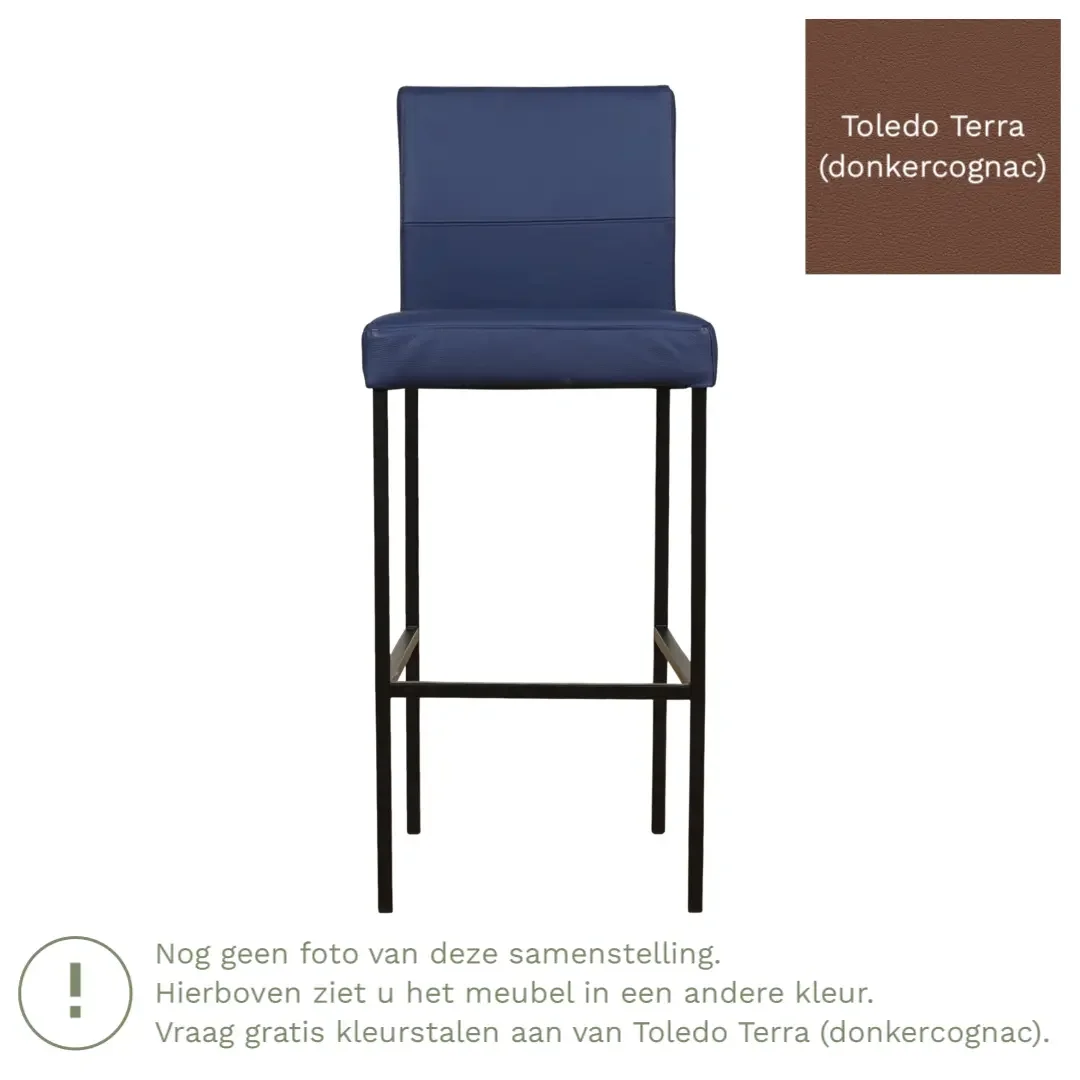 afbeelding van Leren barkruk Bright hoog - Toledo Terra (donkercognac) - Poten staal vierkant RVS