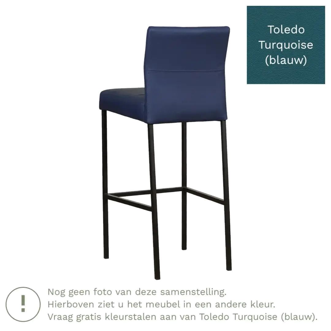 afbeelding van Leren barkruk Bright hoog - Toledo Turquoise (blauw) - Poten staal vierkant RVS