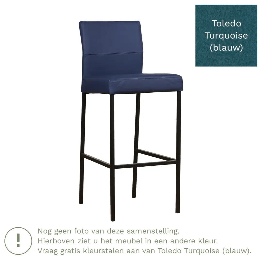 afbeelding van Leren barkruk Bright hoog - Toledo Turquoise (blauw) - Poten staal vierkant zwart