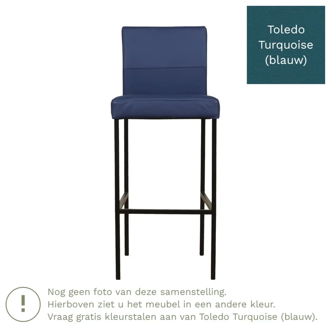 afbeelding van Leren barkruk Bright hoog - Toledo Turquoise (blauw) - Poten staal vierkant zwart
