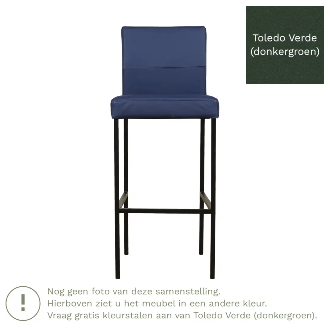 afbeelding van Leren barkruk Bright hoog - Toledo Verde (donkergroen) - Poten staal vierkant RVS