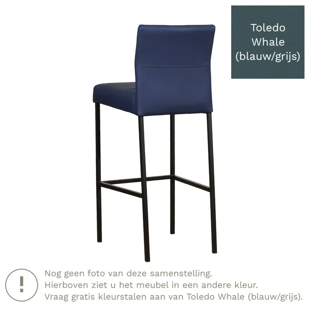 afbeelding van Leren barkruk Bright hoog - Toledo Whale (blauw/grijs) - Poten staal vierkant RVS