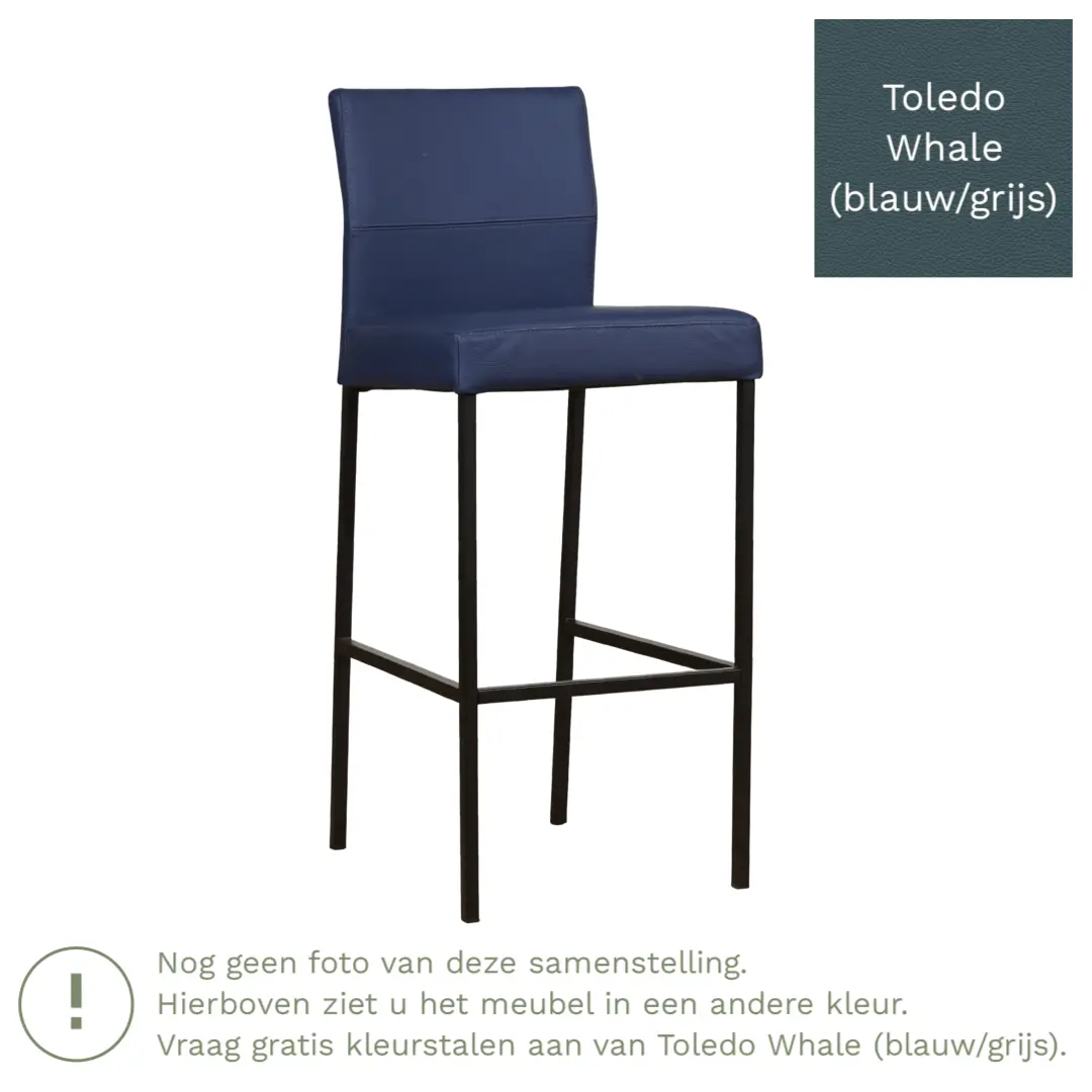 afbeelding van Leren barkruk Bright hoog - Toledo Whale (blauw/grijs) - Poten staal vierkant zwart