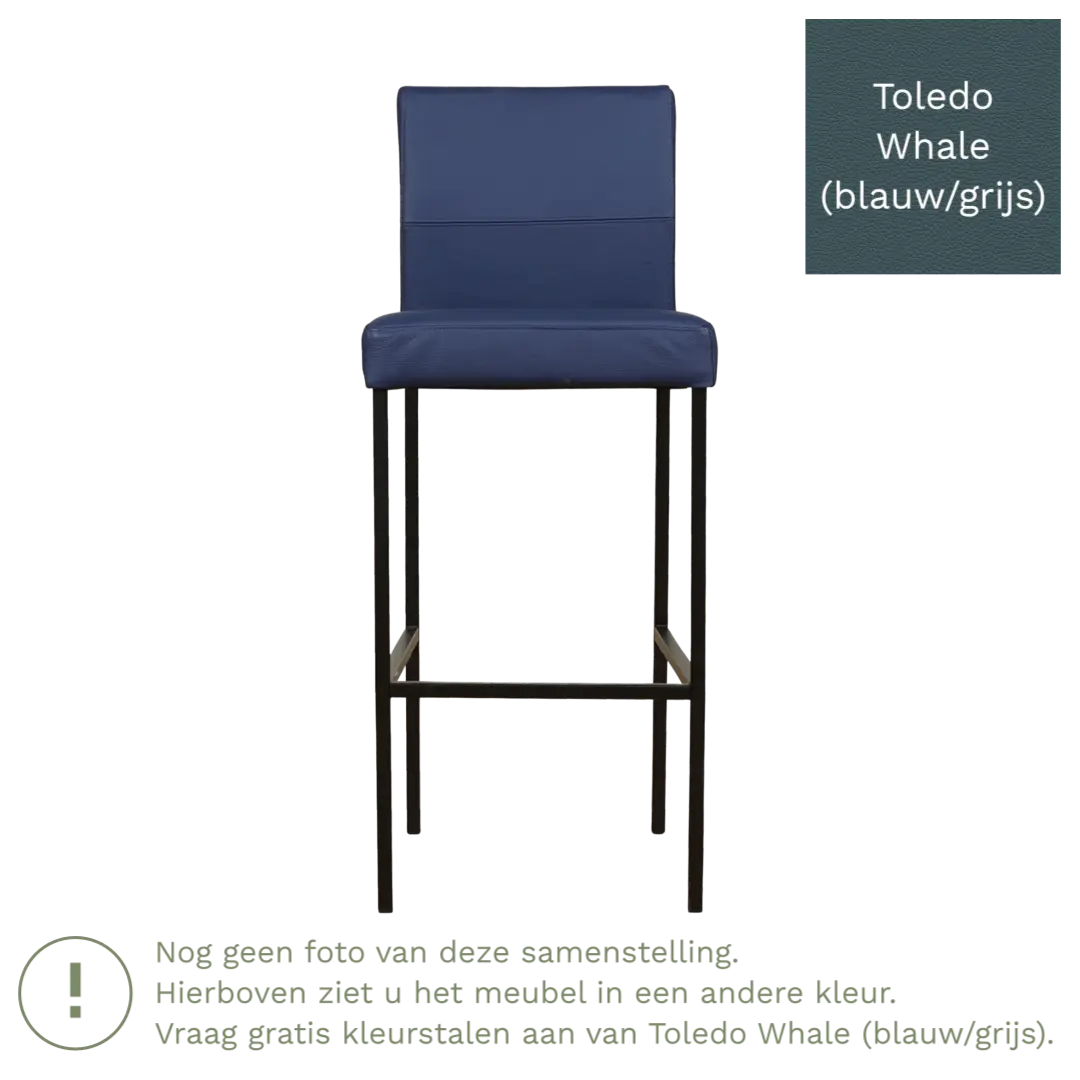 afbeelding van Leren barkruk Bright hoog - Toledo Whale (blauw/grijs) - Poten staal vierkant zwart