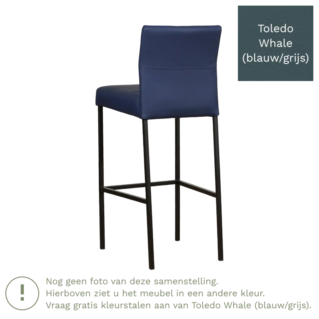 afbeelding van Leren barkruk Bright hoog - Toledo Whale (blauw/grijs) - Poten staal vierkant zwart