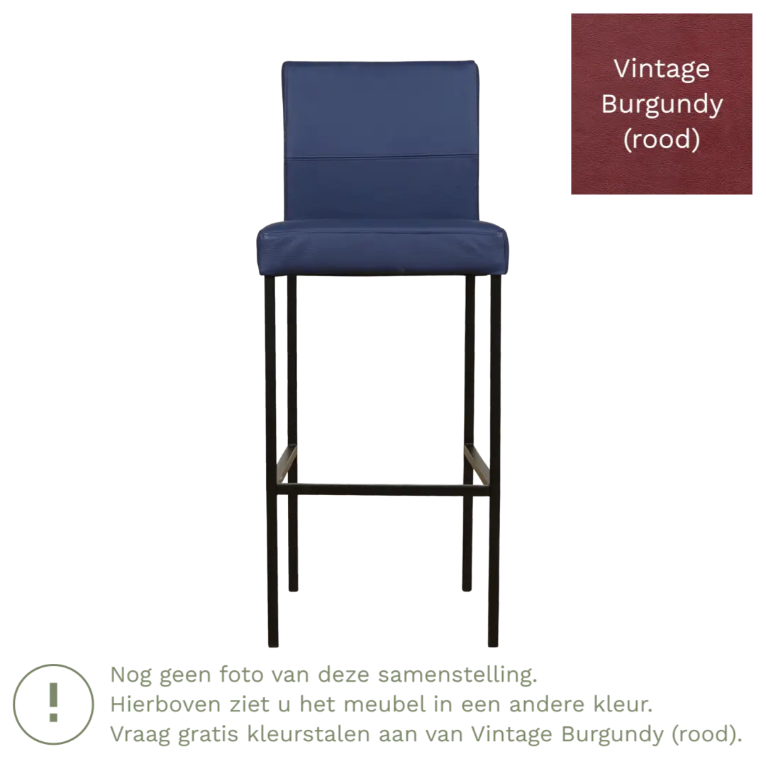 afbeelding van Leren barkruk Bright hoog - Vintage Burgundy (rood) - Poten staal vierkant zwart